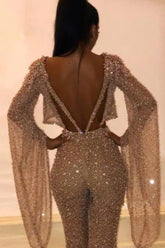 Long Sleeves Sequined Backless Prom Jumpsuits for Women-27dress